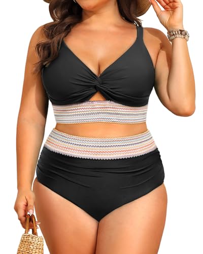 Model wearing Daci Plus Size Two Piece Swimsuits - High Waisted Bikini