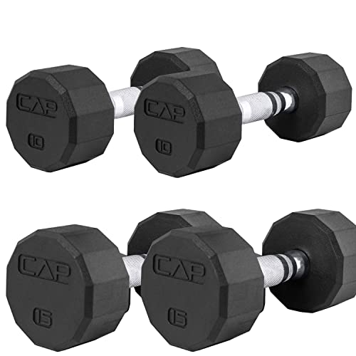 CAP 50 lbs Coated 12 - Sided Dumbbell Set, 10LBx2, 15lbx2 by CAP - Used condition - US$78.95