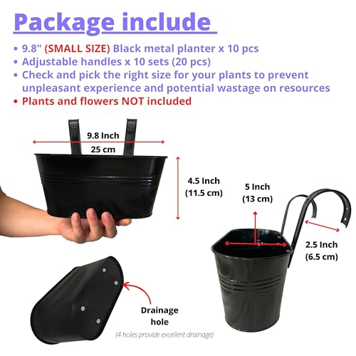 LaLaGreen Rail Planter (9.8 in, 10 Pack) Black Metal Porch Fence Pots by LáLáGreen - Used condition - Image 2