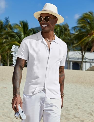 COOFANDY Men Casual Button Down Shirts Short Sleeve Summer Beach Shirt Fashion Camp Tops2