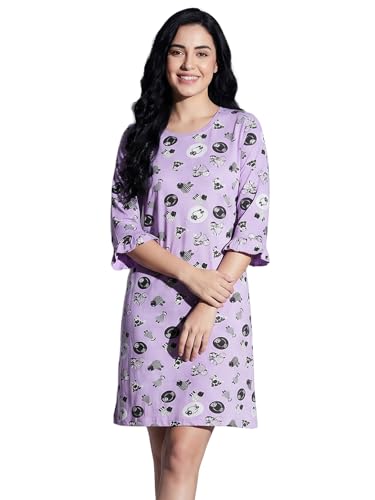 Clovia Women's Cotton Print Me Pretty Short Night Dress (NS1365E12_Light Purple_M)