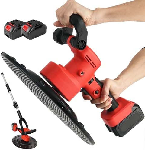 Electric Handheld Concrete Trowel & Drywall Sander - Wall Smoothing & Plastering Tool with 2 Batteries for Efficient Mortar Construction & Polishing