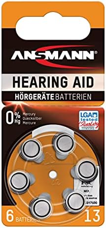 Ansmann 5013243 Hearing Aid Batteries [Pack of 6] Size 13 Orange Zinc Air Hearing-Aid Suitable for Hearing Aids, Sound Amplifier - 1.45V Mercury Free