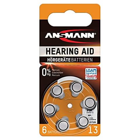 Ansmann 5013243 Hearing Aid Batteries [Pack of 6] Size 13 Orange Zinc Air Hearing-Aid Suitable for Hearing Aids, Sound Amplifier - 1.45V Mercury Free Cover