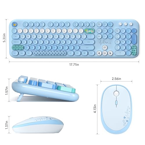 MOFII Wireless Keyboard and Mouse Combo, Cute Retro Typewriter Keyboard and Silent Mouse, 2.4GHz Full Size Computer Keyboard Wireless Mouse Set for PC, Laptop, Desktop, Windows (Blue Colorful) by MOFII - Image 6