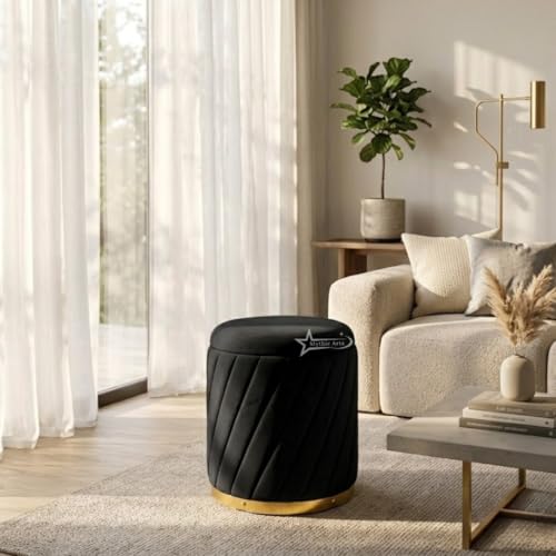 Image of Mythic ArtsRound Upholstered Sitting Stool & Footrest Velvet Storage Ottoman Pouffe16 X 16X 19 inch | Versatile Puffy for Living Room, Bedroom, and Office ? Chic Home Furnishings & Dcor Black