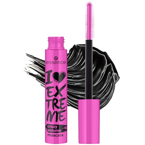 essence I LOVE EXTREME crazy volume mascara – Volumen-Wimperntusche mit Tiefschwarzer, Cremiger Textur – mit Extragroßer Plastikbürste – Vegane Kosmetik ohne Parfum – 12 ml