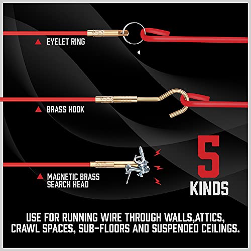 Premium 22.5 Ft Fiberglass Wire Running Kit - Electrical Cable Pulling Fish Tape Kit, Wire Pulling Glow Rods, Cable Snake, Electrician Wire Pulling Tool, 7 Attachments #TOP3