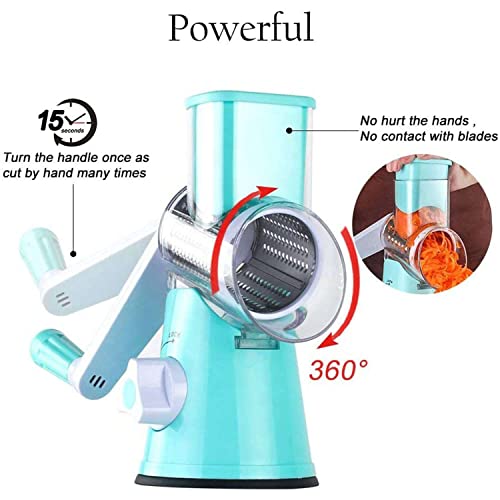 Hkm Brothers-Rotary Cheese Grater With Handle - Food Shredder With 3 Stainless Steel Drum Blades, Round Mandoline Slicer Nuts Grinder, Bpa Free Dishwasher Safe.(Blue) #TOP2