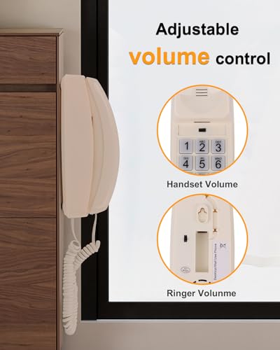 Image of Corded Wall Phone, Landline Phones for Seniors with Large Buttons, Office Desk Phone with Adjustable Loud Volume & Lighted Keypad, Durable Basic Design for Home, Beige