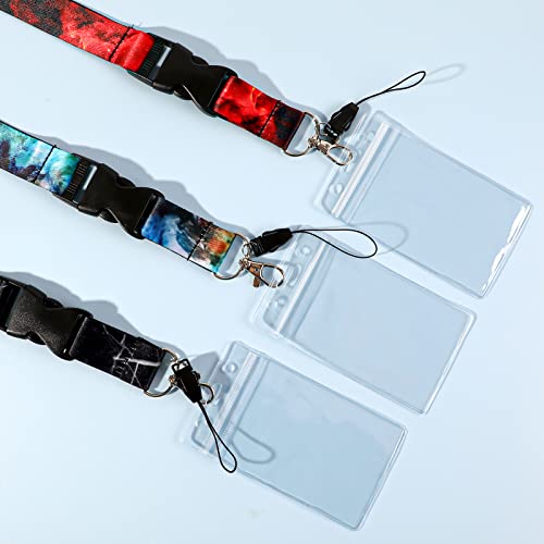 Ausweishülle mit Band, Bunt Schlüsselband Set, 3 Nylon Umhängeband mit 3 Durchsichtigen Ausweishüllen, Hals-Umhängeband mit Hartplastik ID Kartenhalter für Ausweis/Handy/Schlüssel