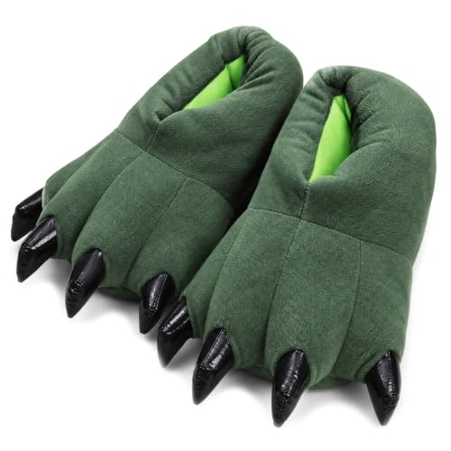 acdiac Unisex Soft Monster Claw Slippers Fun Dino Slippers Animal Paw Shoes For Men Women Boy Girl With Home Halloween Party Cosply Costume Footwear (L Green)