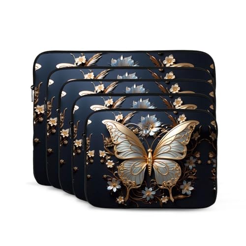 Gold White Butterflies Laptop Sleeve Case 17 Inch Suitable For Notebook Computer Tablet Traveling Carrying Simple Case2