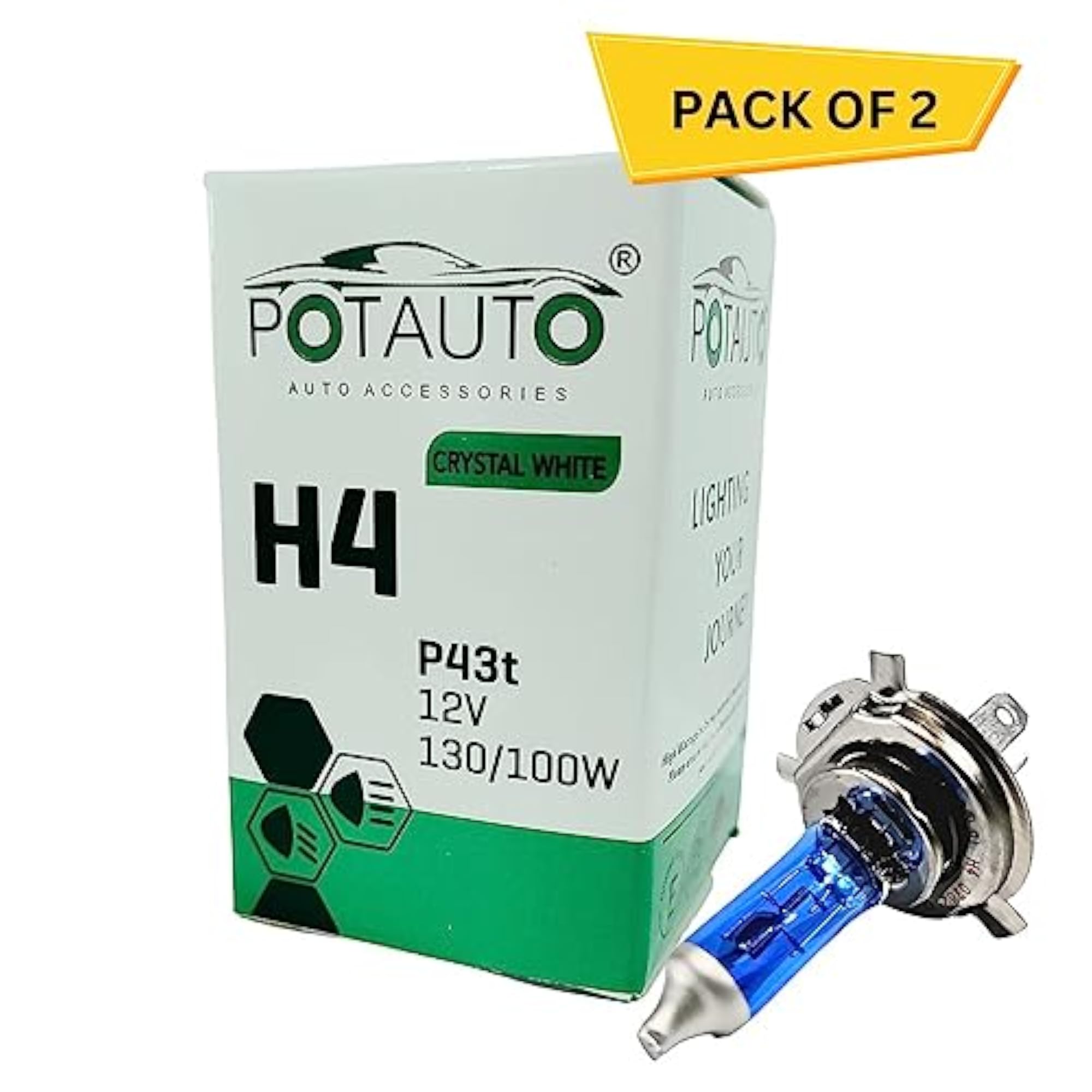 H4 Crystal Halogen Headlight Bulb for Car & Motorbikes