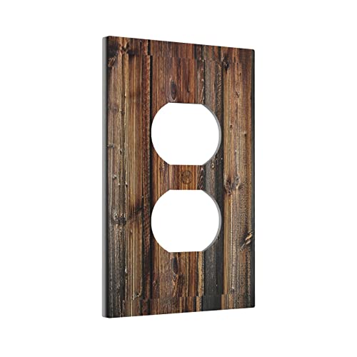 Rustic Barn Door Farmhouse Western Brown Wood 1 Gang Outlet Covers Wall Plate Decorative Duplex Light Switch Cover Electrical Receptacle Swichplate Faceplate For Bathroom Bedroom Home Decor #TOP26
