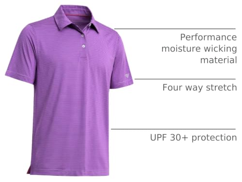 Image of Men's Golf Polo Shirts Short Sleeve Striped Performance Moisture Wicking Dry Fit Golf Shirts for Men