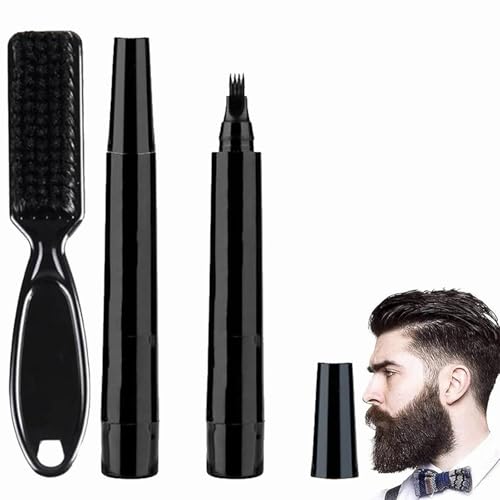 Relleno de Lápiz de Barba para Hombres con Cepillo, Kit de Bolígrafo de Relleno para Barba, Impermeable y Duradero, Kit de Bolígrafo Relleno de Barba para Bigotes y Cejas,2Pcs,Negro
