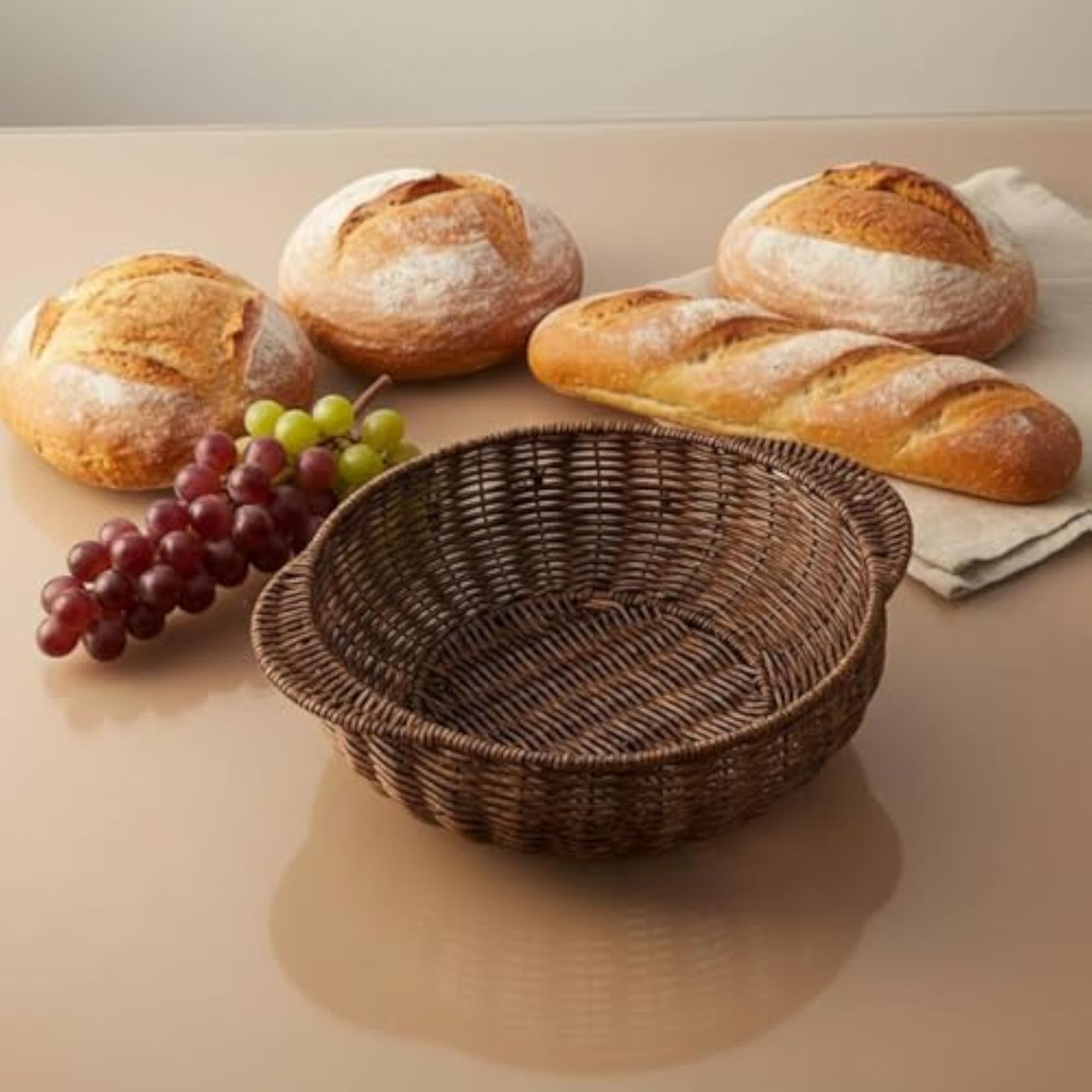Multifunctional Double Ear Woven Bread Basket, Easy Carry