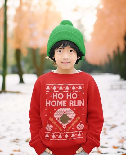 Tstars Ho Ho Home Run Baseball Christmas Sweater Style Sweatshirt Holiday Ugly Xmas Sweatshirts for Youth Kids3