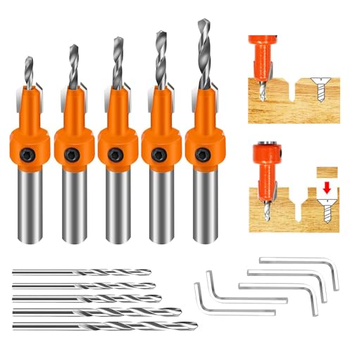 Ysister Set Punte Per Legno Svasatori 10 Pz.8mm Trapano Per Legno Con Svasatore Con Chiave Esagonale