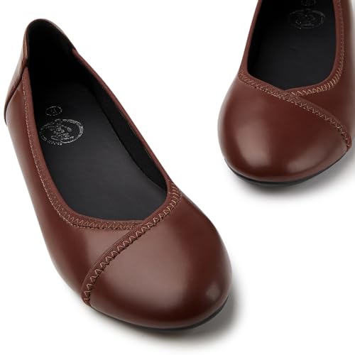 Image of Trary Slingback Flats for Women, Black Dressy Comfortable Round Square Toe Shoes, Work Office Casual Ankle Strap Dress Flats