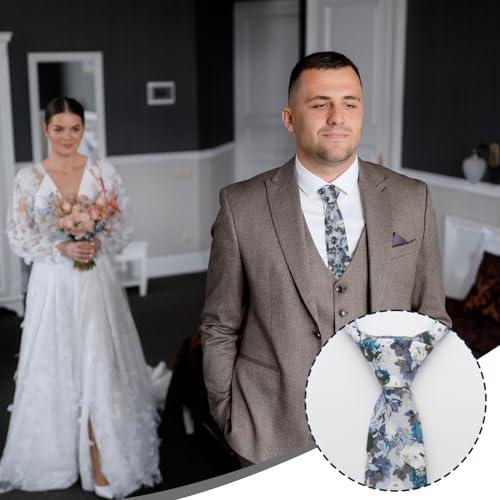 Image of Luckyvestir Ties for Men, Sage Green Cotton Floral Tie 2.76 inch Flower Printed Men's Neckties for Wedding /Groomsmen /Suit /Party