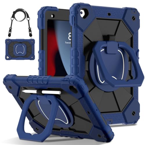 Coque complète iPad 10e génération antichoc avec sangle de maintien et support bleu