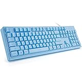 Basaltech Blue Keyboard with 7-Color LED Backlit, 104 Keys Quiet Silent Light Up Keyboard, 19-Key Anti-Ghosting Membrane Keyboard Gaming Keyboard USB Wired Membrane Keyboard for Computer/Mac/Laptop