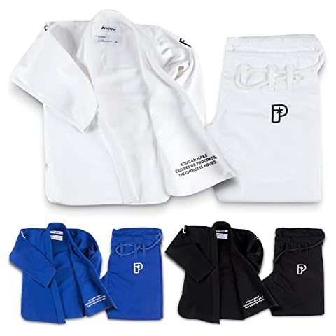 Progress Jiu Jitsu Kids Academy Gi | BJJ Gi for Kids with Free White Belt | Lightweight Kids Kimono | Tear-Resistant Kids BJJ Gi | Youth Jiu Jitsu Gi for Training & Competition | White - M0 Cover