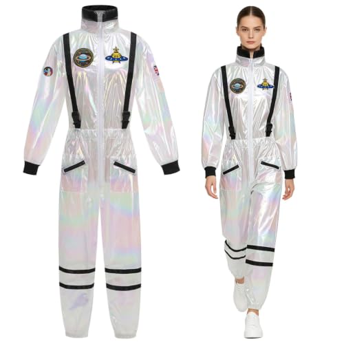 maxToonrain Astronauten-Kostüm für Damen, Weltraum-Anzug, Halloween-Verkleidung, Sci-Fi-Motto-Party-Outfit mit lebendigem Stoff und detailliertem Design, Weiß, Größe L