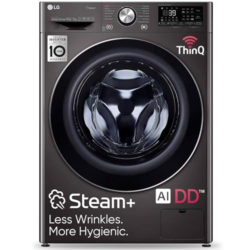 Image of LG 10.5 Kg / 7.0 Kg Wi-Fi Inverter AI Direct-Drive Fully Automatic Front Load Washer-Dryer (FHD1057STB, Steam+, In-built Heater, 6 Motion DD, Black Steel)