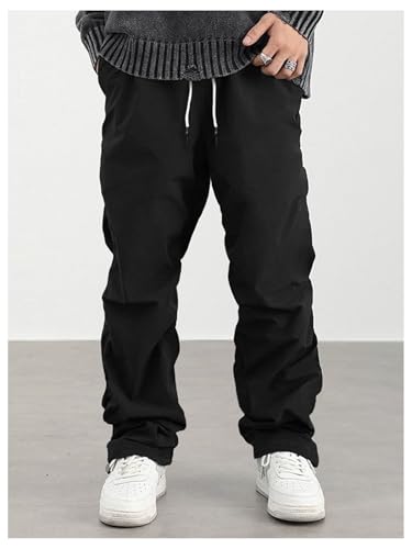 OYOANGLE Men's Cargo Pants Elastic Drawstring Waist Ruched Parachute Pants with Pocket Streetwear3