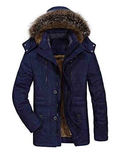 Image of PRIJOUHE Men's Winter Coats Down Jackets Outerwear Long Cotton Coat Men Thick Warm Fur Jacket Coat Overcoat