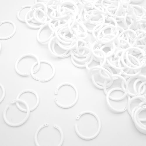 Semrien 210 Pcs 1.1 Inch Plastic Binder Rings, Loose Leaf Binder Book Rings, White Index Card Rings Binder Clip Rings for Flash Cards, Key Rings, Index Cards, Paper (White, 28mm)