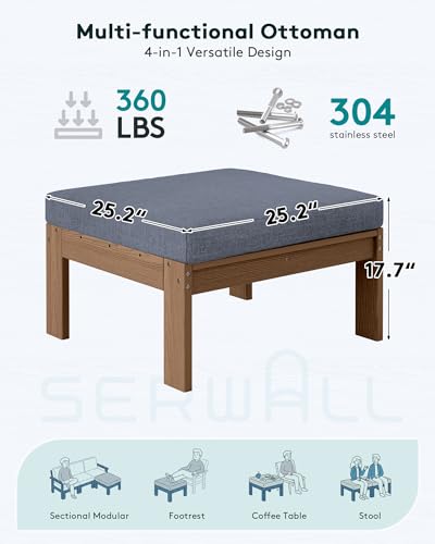 Image of SERWALL HDPE Outdoor Ottoman with Cushions