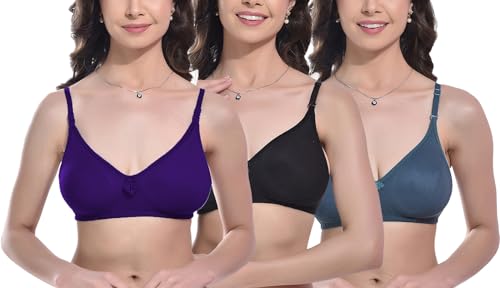 Image of FIMS - Fashion is my style Women Cotton Blend Non-Padded Bra Non-Wired Mould Seamless Cup Solid Bras Cup-B Pack of 1, Multicolor