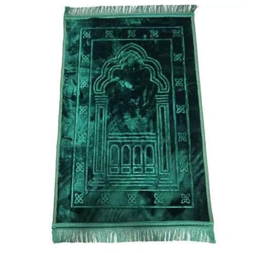 Tapis de prière vert brodé avec franges tapis islamique chic