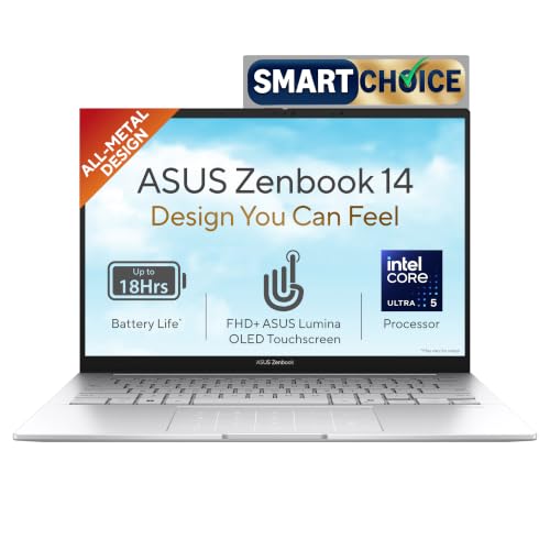 Image of ASUS Zenbook 14 (2026), Intel Core Ultra 5 225H (Series 2),Intel Arc iGPU,16GB /512GB,FHD+ OLED,Touch Screen,14 inch(35.5 cm),Win 11,M365 Basic(1Y),Office 2024,Silver,1.28 Kg,UX3405CA-QL1507WS,AI Laptop