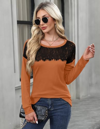 For G and PL Women's 2024 Fall Winter Long Sleeve Crewneck Lace Top Shirt Dressy Casual Elegant Sweatshirt3