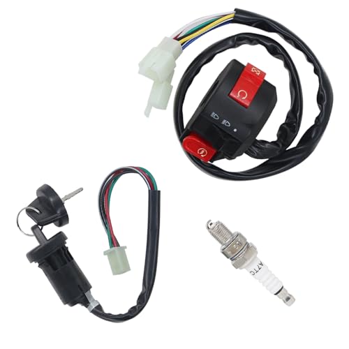 Amavoler Left Starter Kill Light Switch Ignition Key Switch with Spark Plug Aftermarket Replacement Parts Fit for 50cc 70cc 90cc 110 cc 125cc 150cc Chinese ATV Quad 4 Wheeler TaoTao SUNL Coolster Etc
