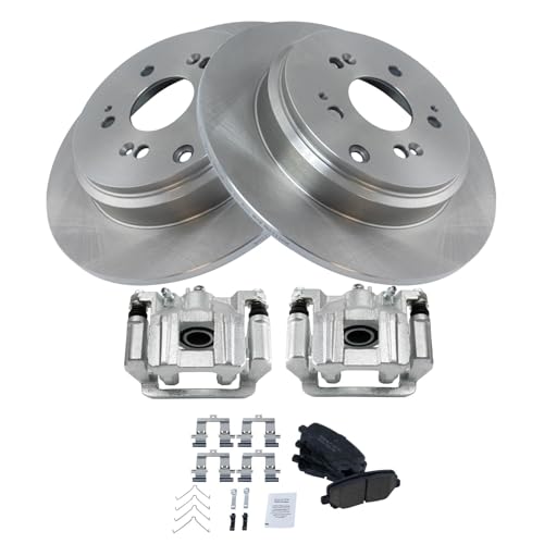 Image of TRQ Rear Brake Pad and Rotor Set Ceramic Solid Rotors Calipers | For 2009-2015 Honda Pilot