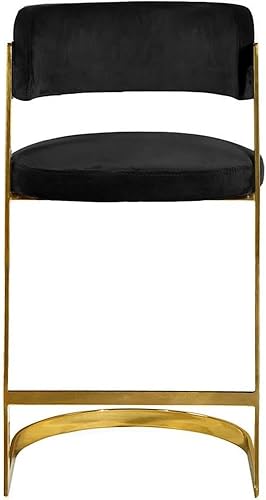 Miniatura 5 de Meridian Furniture Stephanie Collection Modern  Taburete de terciopelo contemporáneo tapizado con base de acero inoxidable dorado negro 200in de
