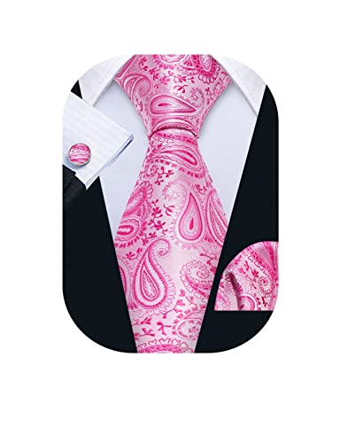 Image of Barry.Wang Paisley Tie Fashion Set Hanky Cufflinks Neckties for Men Woven Silk