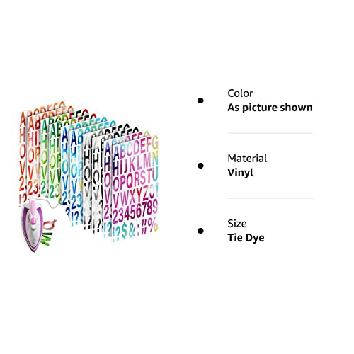 2 Inch Iron On Letters And Numbers Rainbow Htv Vinyl Tie Dye Heat Transfer Vinyl Htv Flocking Letters Flock Alphabet Number Punctuation For T-Shirts Fabric Printing Diy Craft (440 Pcs, Tie Dye) #TOP6