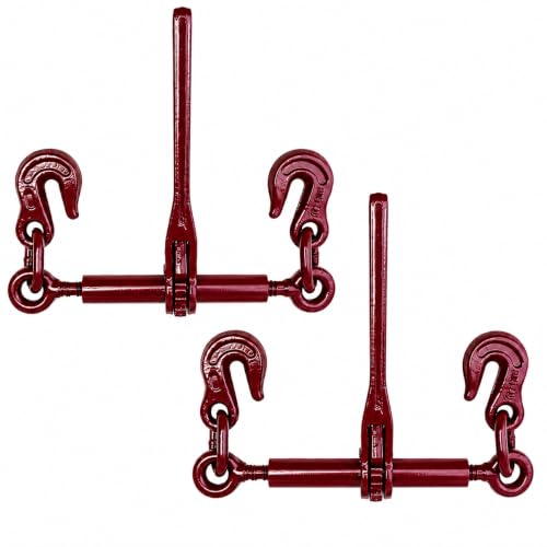 Image of BXRTool US Chain Load Binder with Forged Grab Hooks inch - 5 /16 inch -2 Pack - Heavy Duty - Chain Binder Tie Down - 2,600lbs WLL
