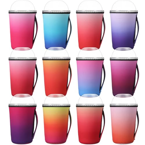 Boao 12 Pcs Gradient Reusable Neoprene Tumbler Sleeve with Handle, 30 oz