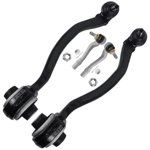 Image of Detroit Axle - Front Control Arms Tie Rods for Mercedes-Benz C240 C280 C320 C350 CLK550 CLK500, C32 C55 CLK55 AMG, 2 Lower Rearward Control Arms with Ball Joints 2 Outer Tie Rod End Links Replacement