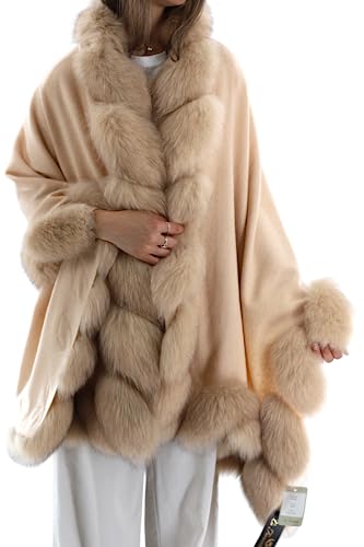 La Fiorentina Fox Trimmed Wrap in Camel - Luxurious Elegance and Sophistication3