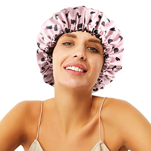 Image of Stain Bonnet Silk Sleep Cap Adjustable Satin Cap for Night Sleeping Hair Bonnet Reversible Double Layer