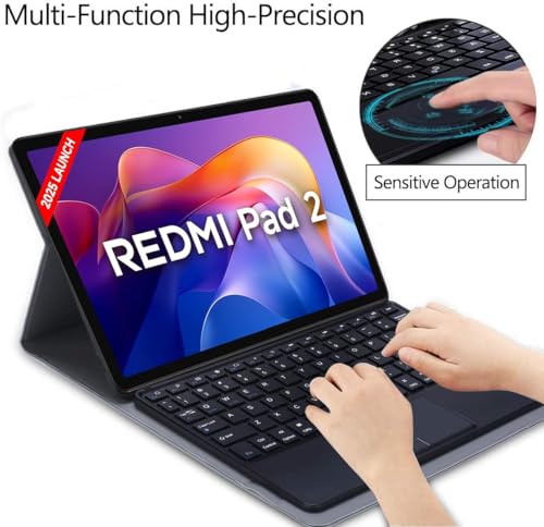 Image of HOM Tri Fold 7-Colour Backlight Detachable Wireless Bluetooth Keyboard with Trackpad /Touchpad & Tablet Cover Case for Xiaomi Redmi Pad 2 11 inch Tablet
